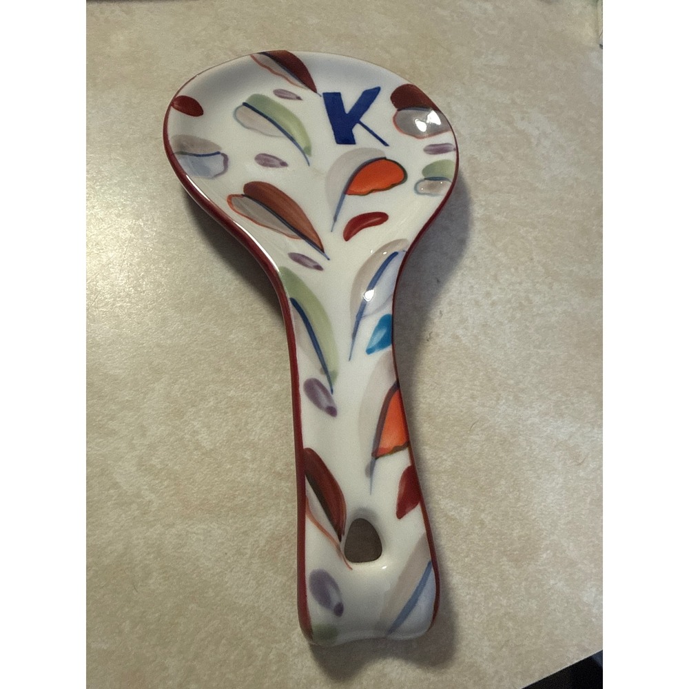 Anthropologie Trivoli Handpainted Ceramic Spoon Rest Monogram Letter K